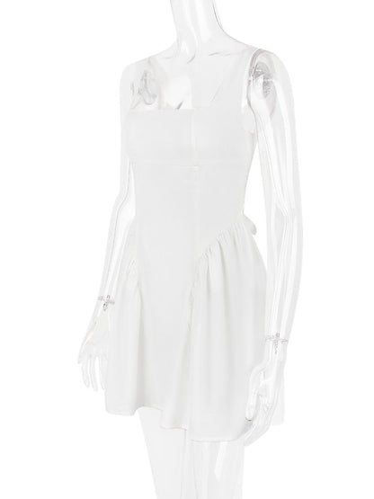 White Backless Bow Mini Dress