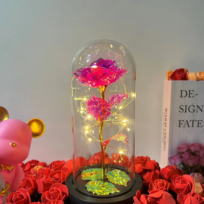 Galaxy Eternal Rose in Dome with LED Lights - Romantic Gift for Valentine's Day, Mother's Day, Wedding