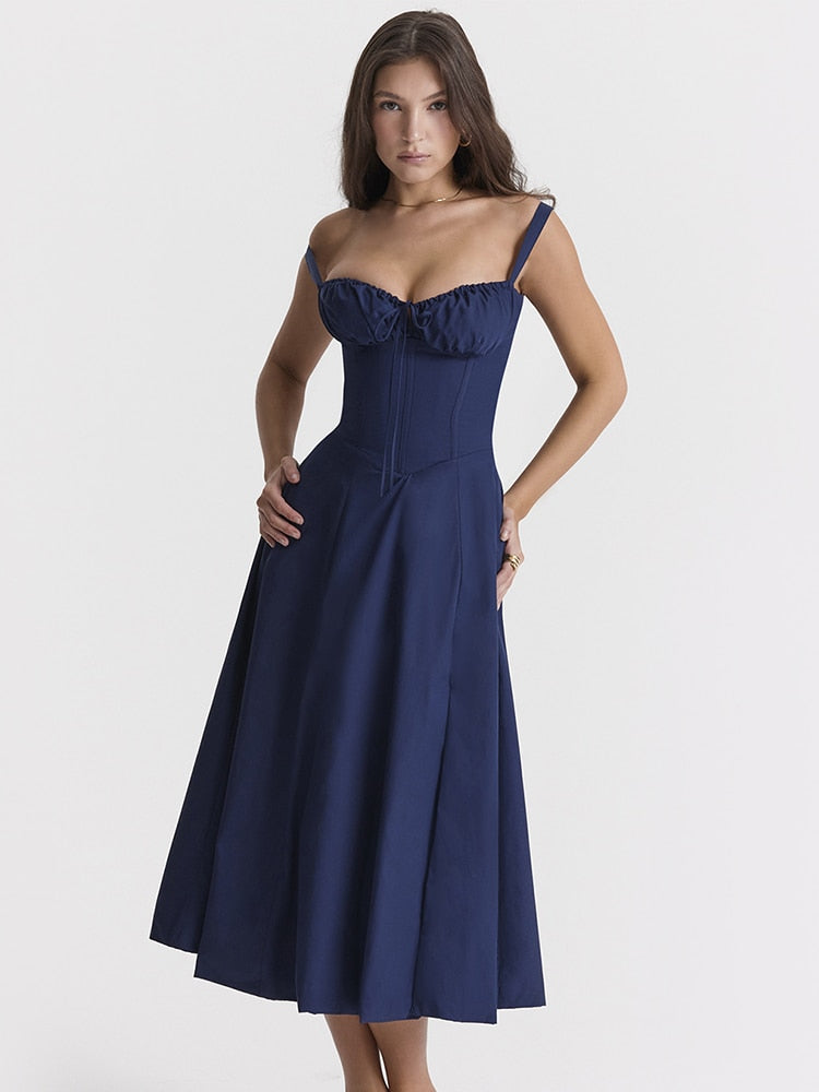 Strappy Back Tie-Up Corset Midi Dress