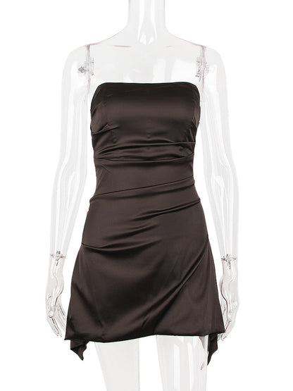 Satin Draped Tube Mini Dress