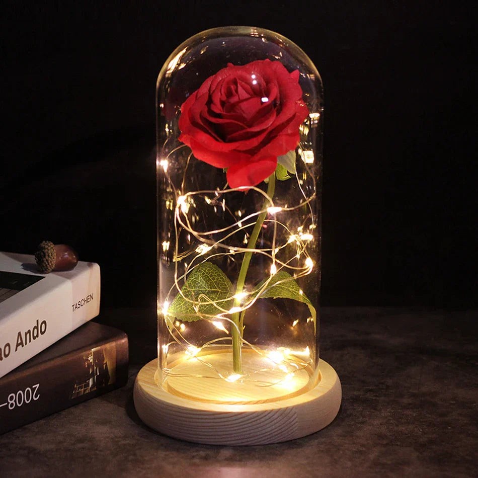 Red LED Rose in Glass Dome - Romantic Gift for Her