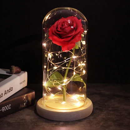 Red LED Rose in Glass Dome - Romantic Gift for Her