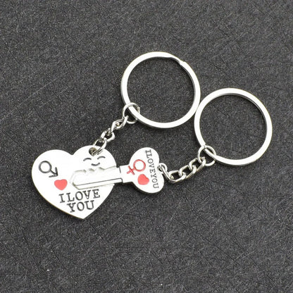 Silver Plated Couple Heart Keychain Set