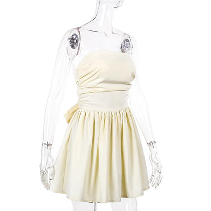 Tube Frill Ruched Bow Mini Dress