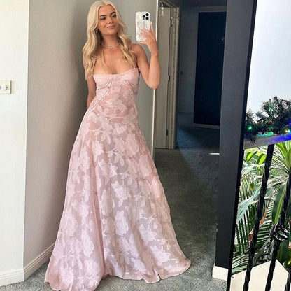 Pink Floral Lace Maxi Dress