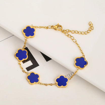 Gold Plated Five Leaf Flower Adjustable Bracelet