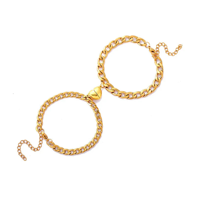 Magnetic Heart Couple Bracelet Set in Stainless Steel
