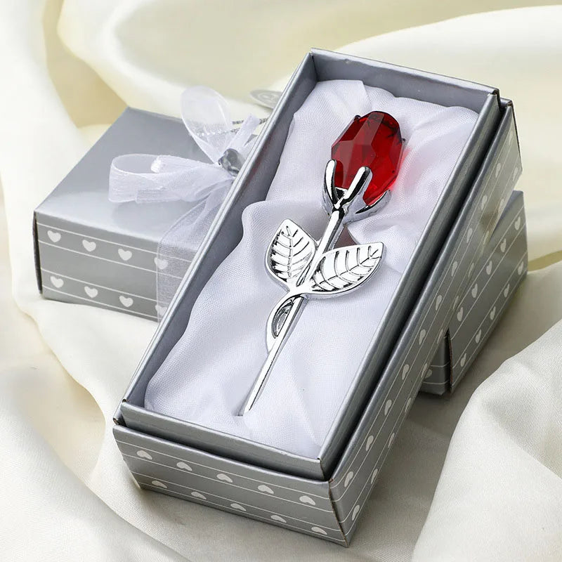 Crystal Glass Rose with Silver or Gold Rod - Romantic Gift
