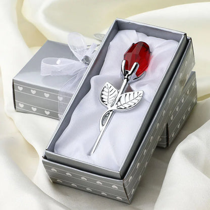 Crystal Glass Rose with Silver or Gold Rod - Romantic Gift