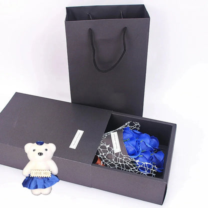 Handmade 7-Rose Soap Bouquet with Little Bear Gift Box for Valentine's Day and Special Occasions