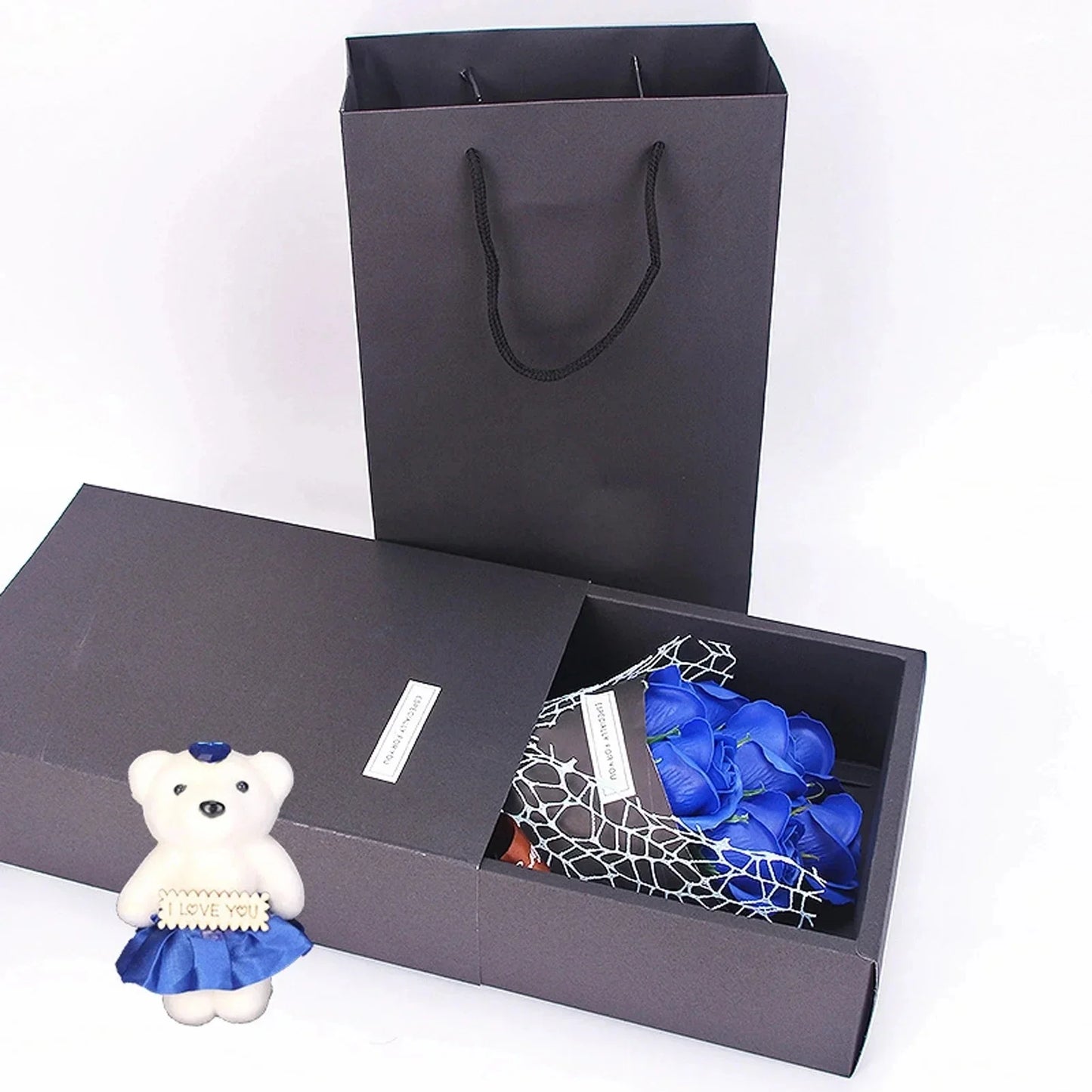 7-Rose Soap Bouquet with Little Bear Gift Box - Creative Gift for Valentine's Day, Mother's Day, Birthday
