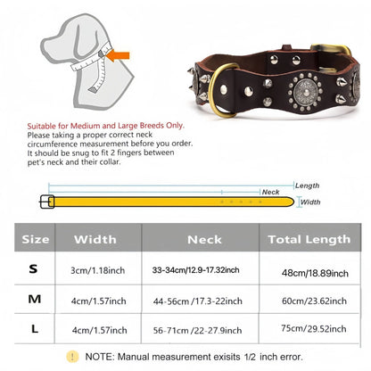 Spiked Studded Dog Collar with Traction Rope Adjustable Fit