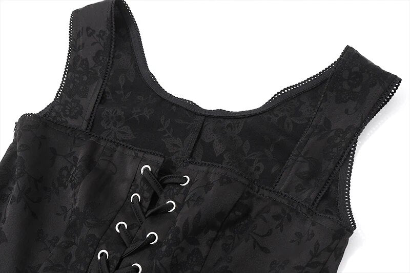 Black Front Lace-Up Mini Dress