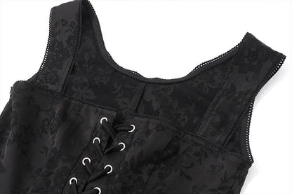 Black Front Lace-Up Mini Dress