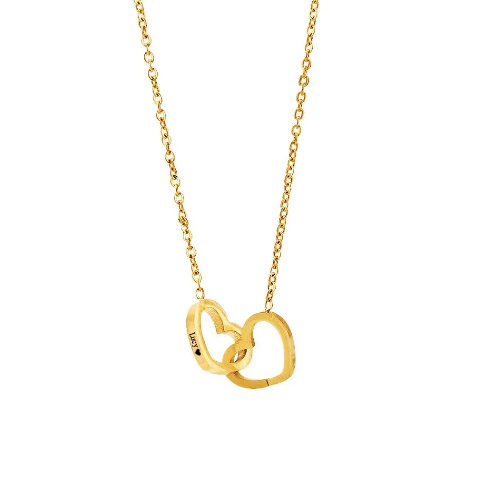 Personalized Double Heart Name Necklace in Stainless Steel