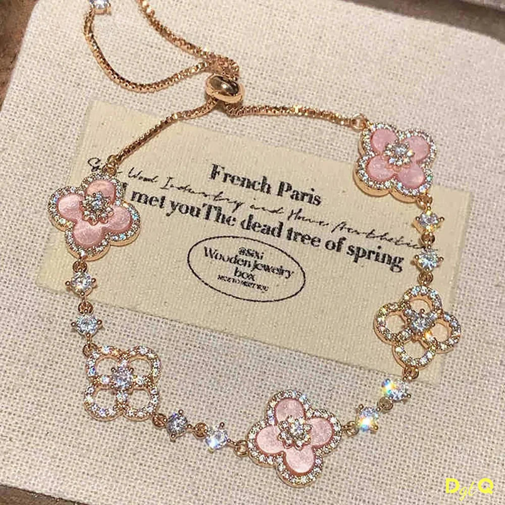 Pink Floral Charm Bracelet