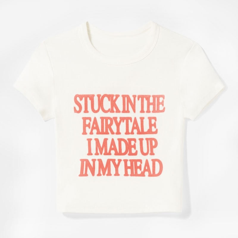 Letter Red Printed White Tee