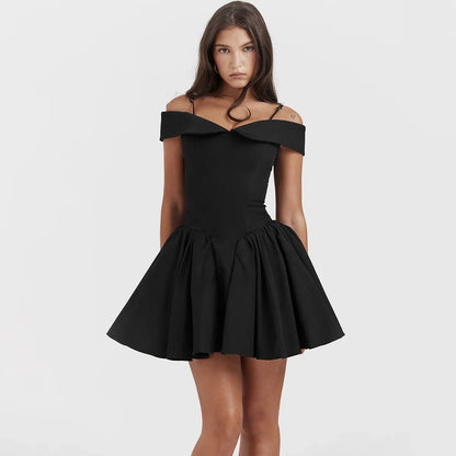 Black Off-Shoulder Frill Mini Dress