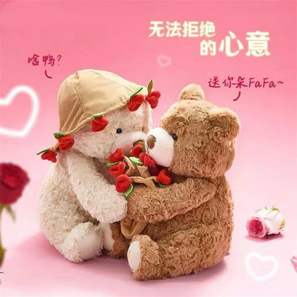 Kawaii Teddy Bear with Roses Plush - Soft Stuffed Bear for Valentine's Day and Romantic Gifts