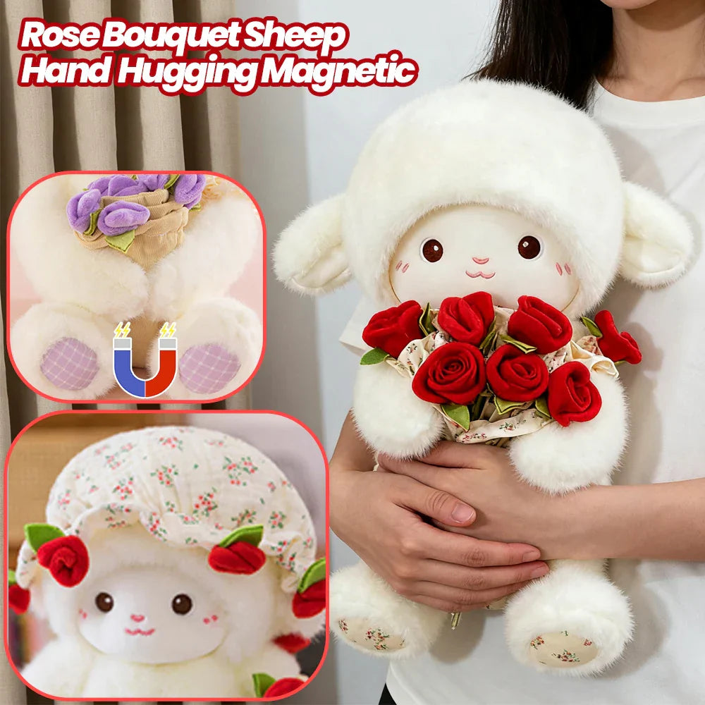 Rose Bouquet Sheep Plush Toy Cute Hugging Lamb Gift