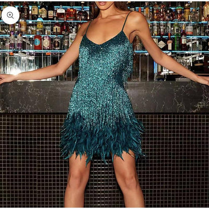 Layered Sequin Fringe Mini Dress