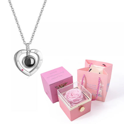 100 Languages I Love You Necklace with Rotating Rose