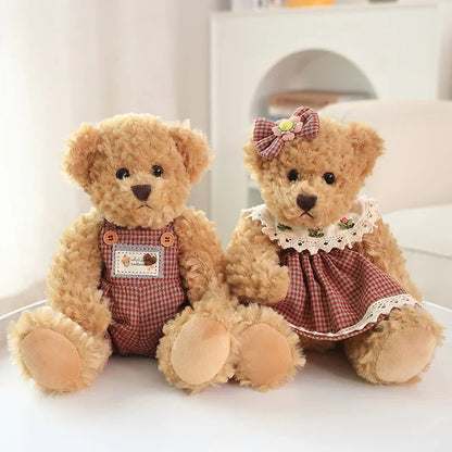 Couple Teddy Bear Plush Set Dressed Soft Dolls 26cm