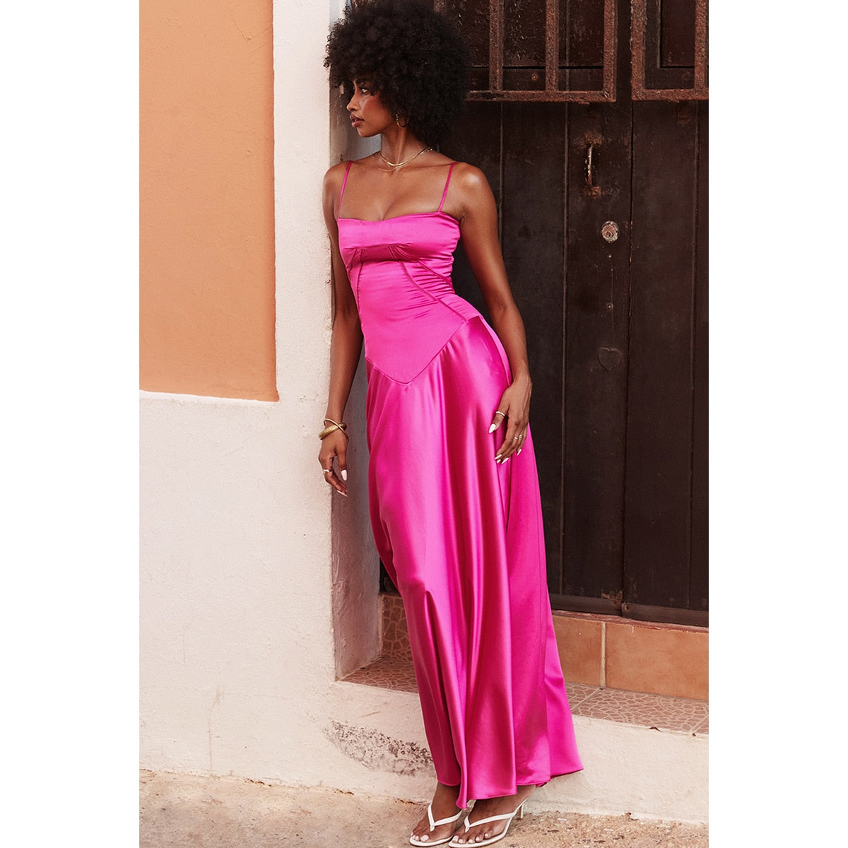 Satin Back Tie-Up Maxi Dress