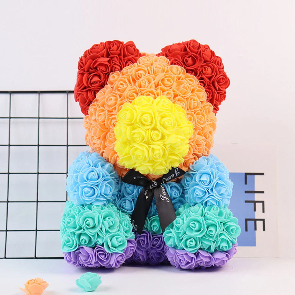 25cm Artificial Rose Teddy Bear with Decorative Light