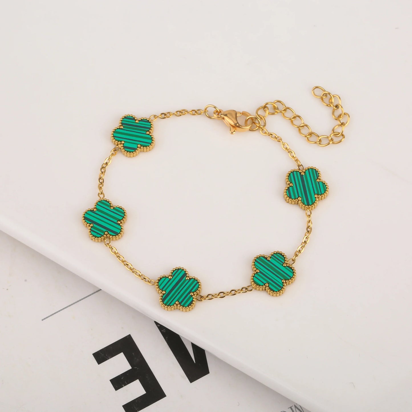 Gold Plated Five Leaf Flower Adjustable Bracelet