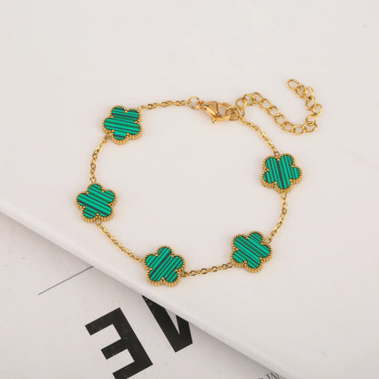 Gold Plated Five Leaf Flower Adjustable Bracelet