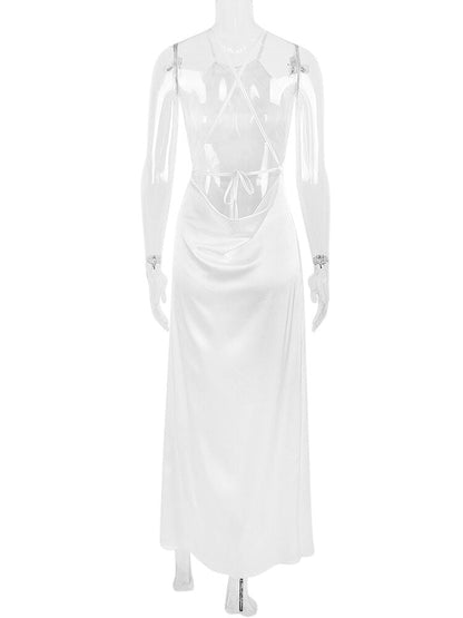 Satin Backless Halter Maxi Dress
