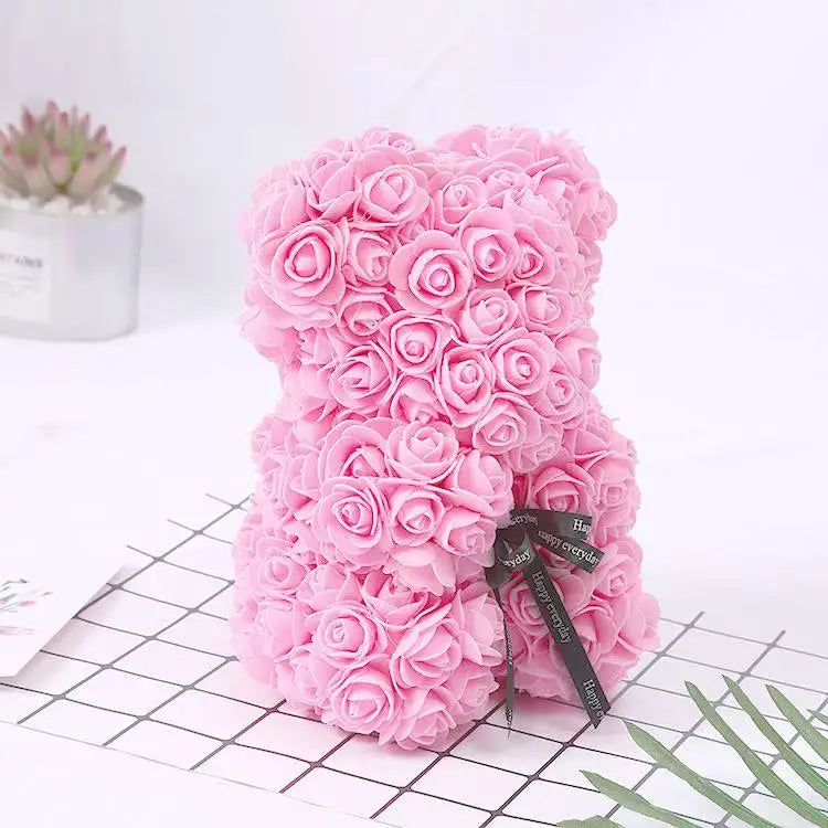 Rose Flower Teddy Bear 25cm Romantic Gift with Box