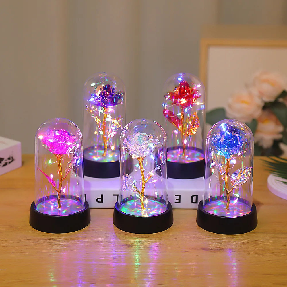 Eternal Rose with Galaxy LED Light in Glass Dome for Home Decor and Gifts