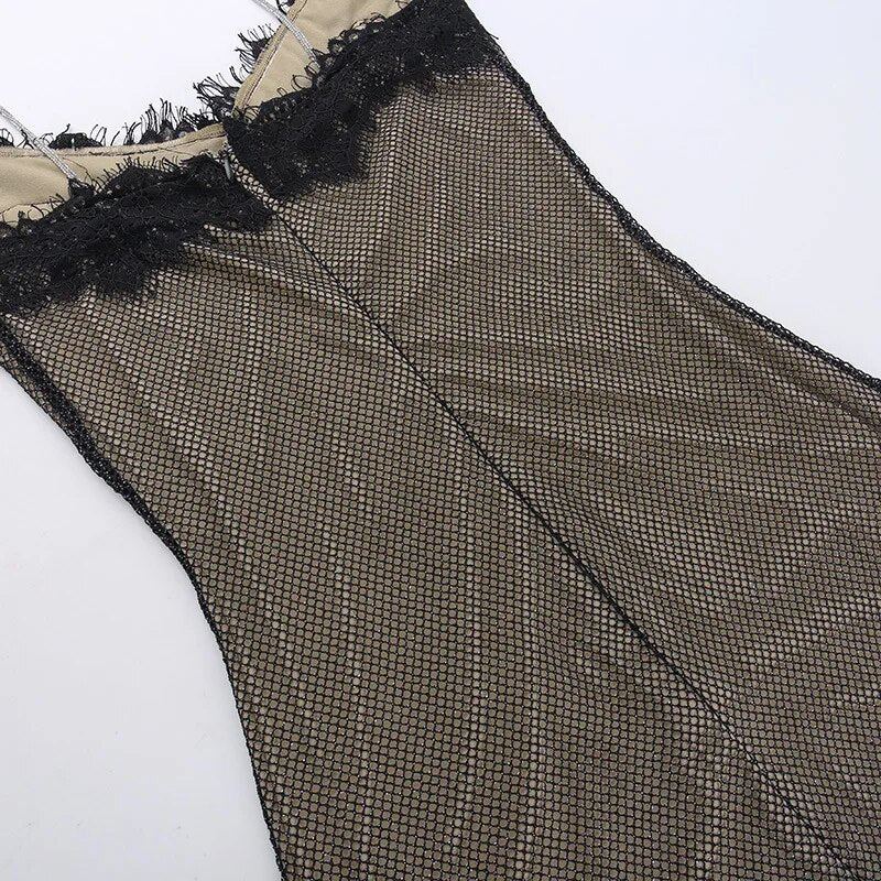 Strappy Mesh Lace Patchwork Mini Sequin Dress