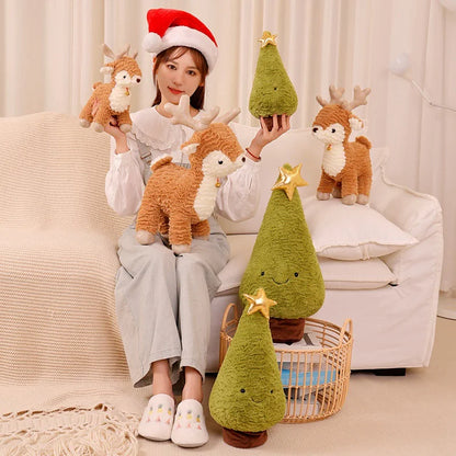 Kawaii Christmas Tree & Elk Plush Dolls - Soft Holiday Decor for Kids