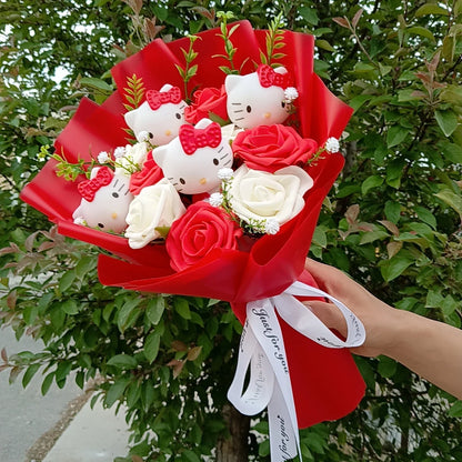Cute Cat Plush Bouquet with Rose