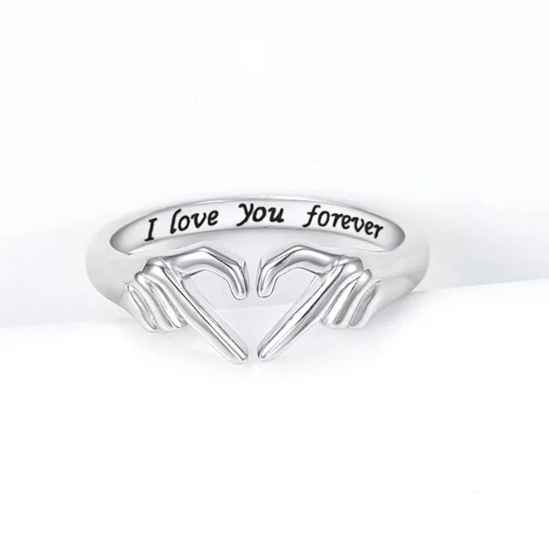 Heart Hand Hug Adjustable Ring for Couples