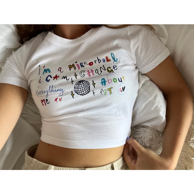 Letter Graphic Print Crop Top