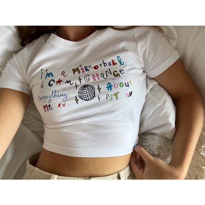 Letter Graphic Print Crop Top