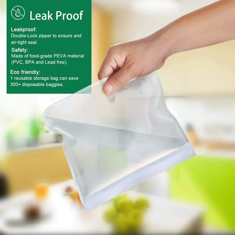 Silicone Food Storage Containers Stand-Up Zip-Shut Bags