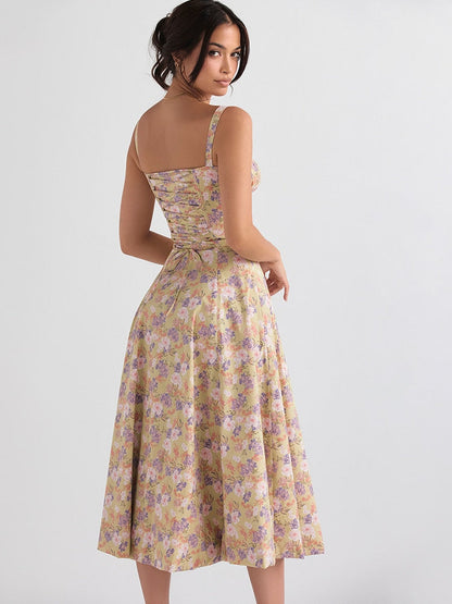 Strappy Back Tie-Up Corset Midi Dress