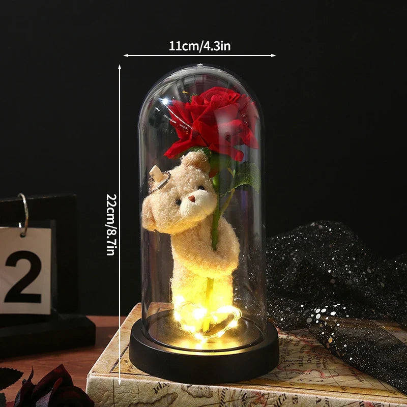 Eternal Rose LED Light with Acrylic Cover Romantic Desktop Flower Decoration