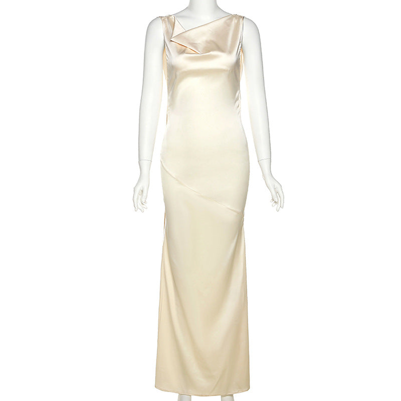 Ivory Satin Backless Maxi Dress