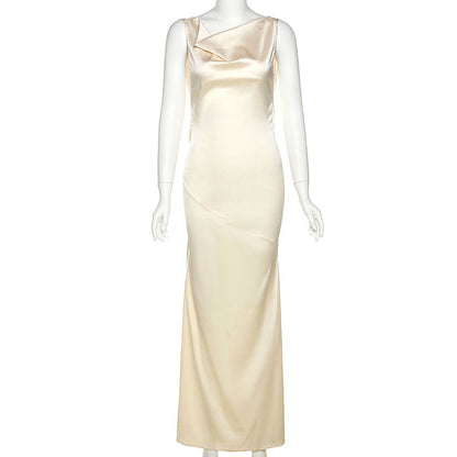 Ivory Satin Backless Maxi Dress