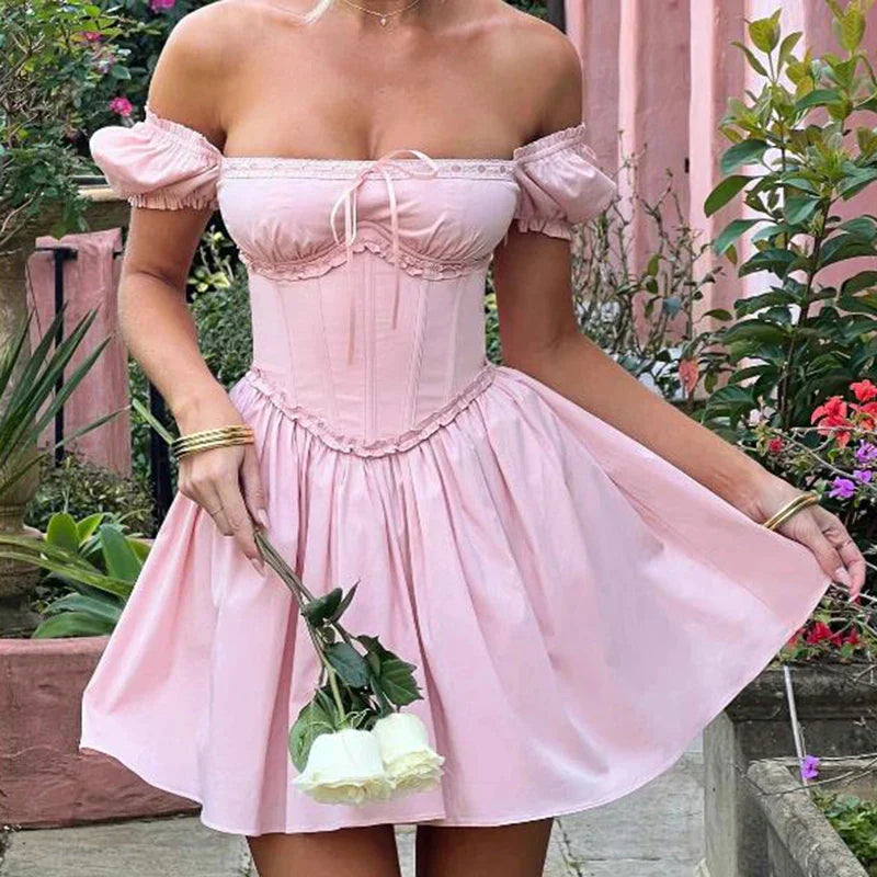 Short Puff Sleeve Corset Mini Dress
