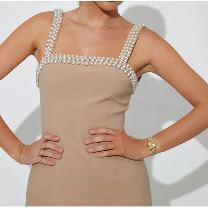 Pearls Strap Solid Dress