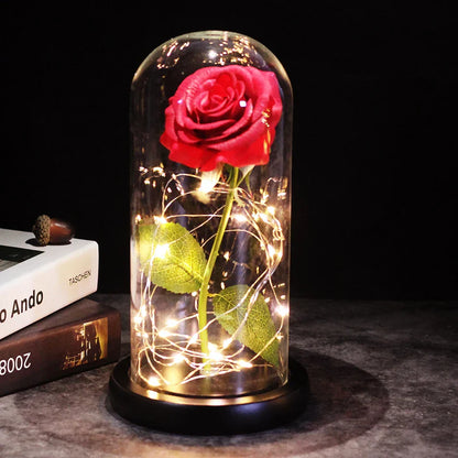 Red LED Rose in Glass Dome - Romantic Gift for Her