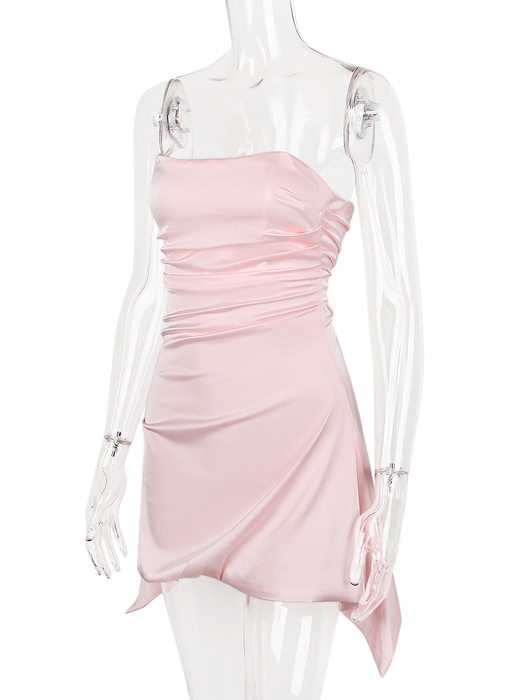 Satin Draped Tube Mini Dress