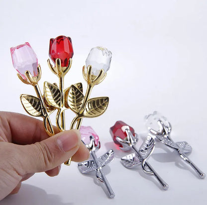 Crystal Glass Rose with Silver or Gold Rod - Romantic Gift